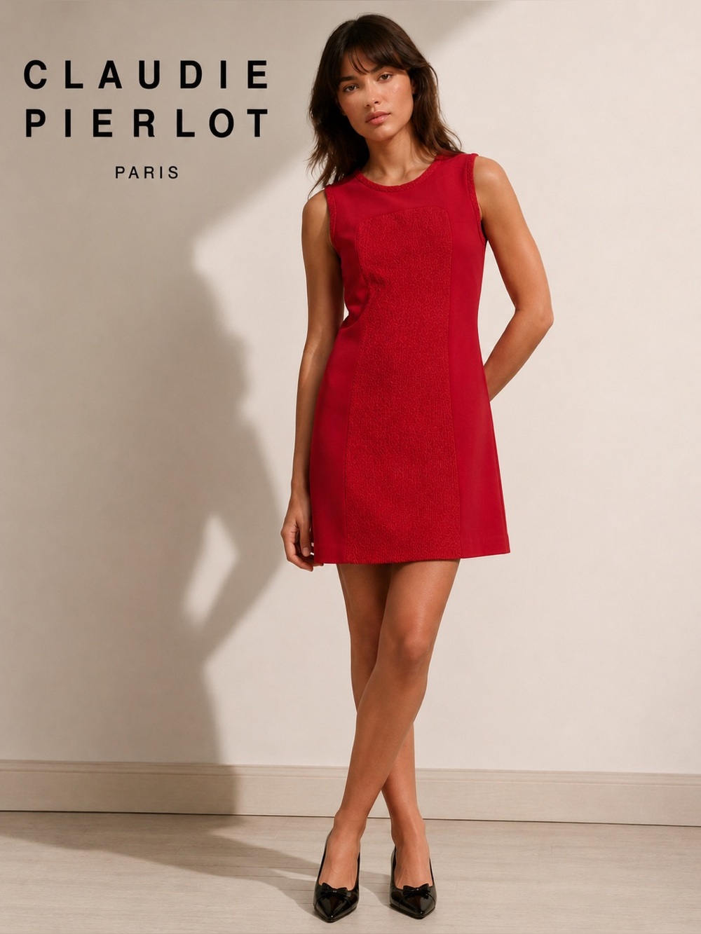 Claudie Pierlot M/6 French Luxury Texture Mini Sheath Office Event Party Cherry